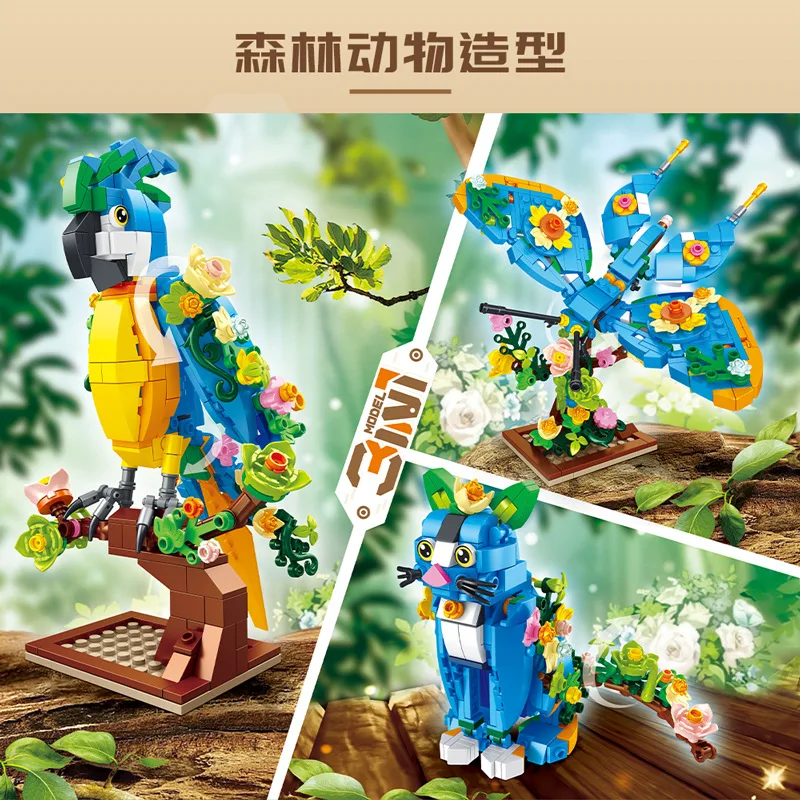 Foreign trade 3d Simulated parrot 3ni1 Building Block model Home Decor Anime Creative Gift DIY Toy For Child Adults