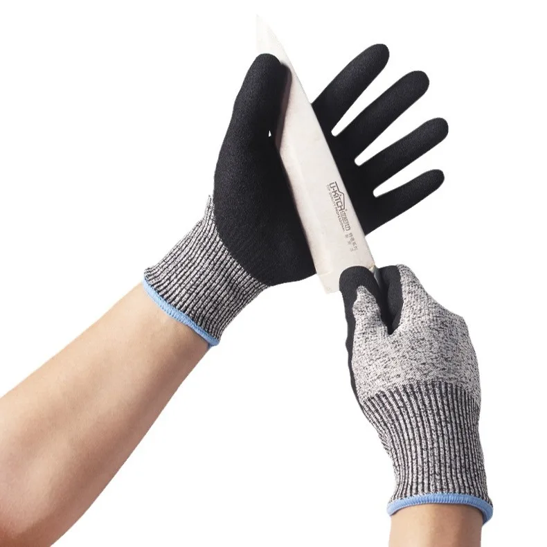 ANSI A5 cut level  HPPE/Glass fiber Waterproof and oil-resistant nylon dipped coating wear-resistant ready stock wholesale