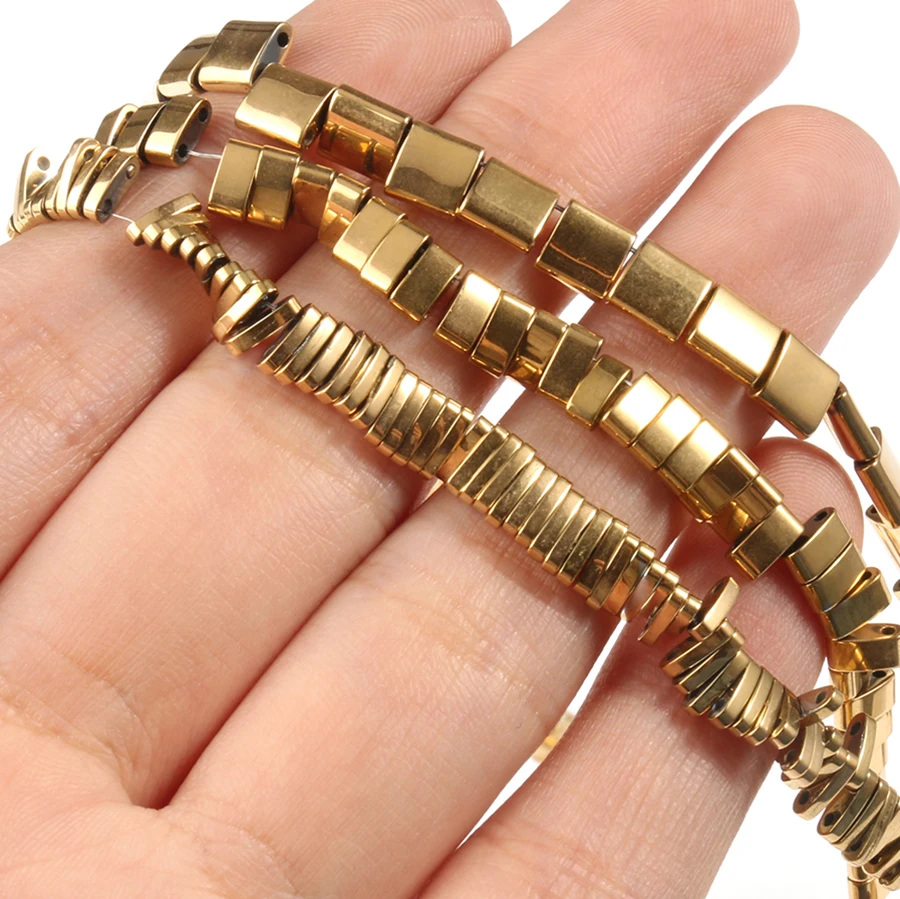 Wholesale 1/2/5MM Double Hole Rectangle Shape Gold Plated Hematite Stone Beads for jewelry Making DIY