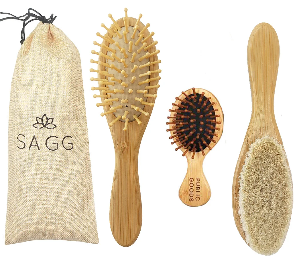 2023 Factory Direct Sale Natural Goat Bristles Baby Hair Brush Small Wood Newborn Brush Hair Baby Wooden Baby Brush And Comb Set