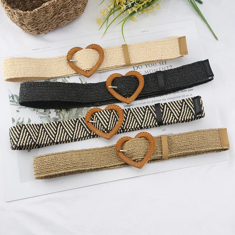 Hot Selling High Quality 4cm Bohemian Belt Heart Smooth Buckle Belt Woman Woven Belt For Dress