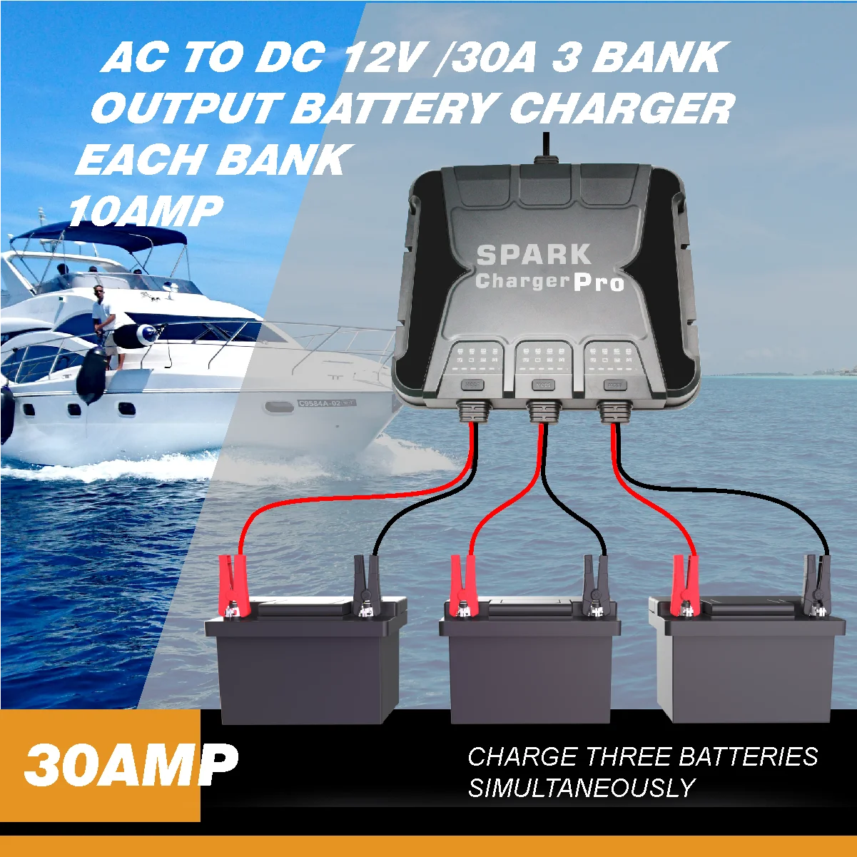3 banks marine battery charger 12V/10V and 24V/5A onboard quick charging  trickle charger for boat