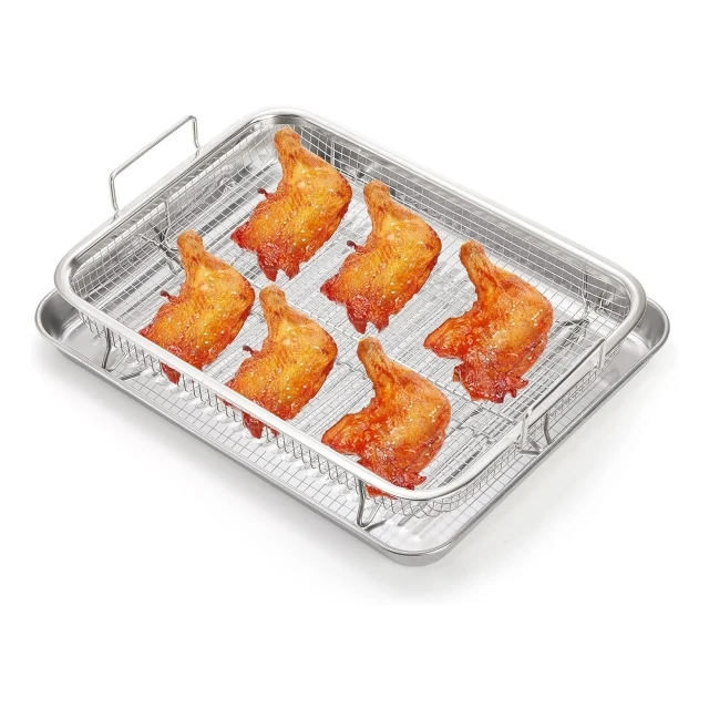 Air Fryer Basket for Oven, Stainless Steel Grill Basket with Handles, Non-stick Mesh Crisper Tray Basket Set