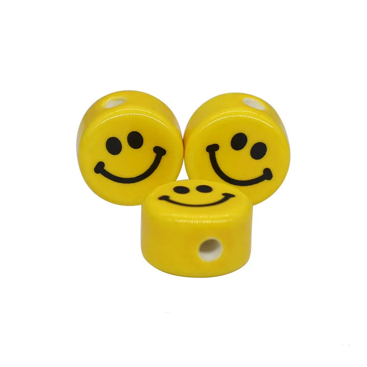 2021 New Porcelain Smiling Face Letter Beads Enamel Smiley Face Beads Ceramic Alphabet Smiley Face Beads