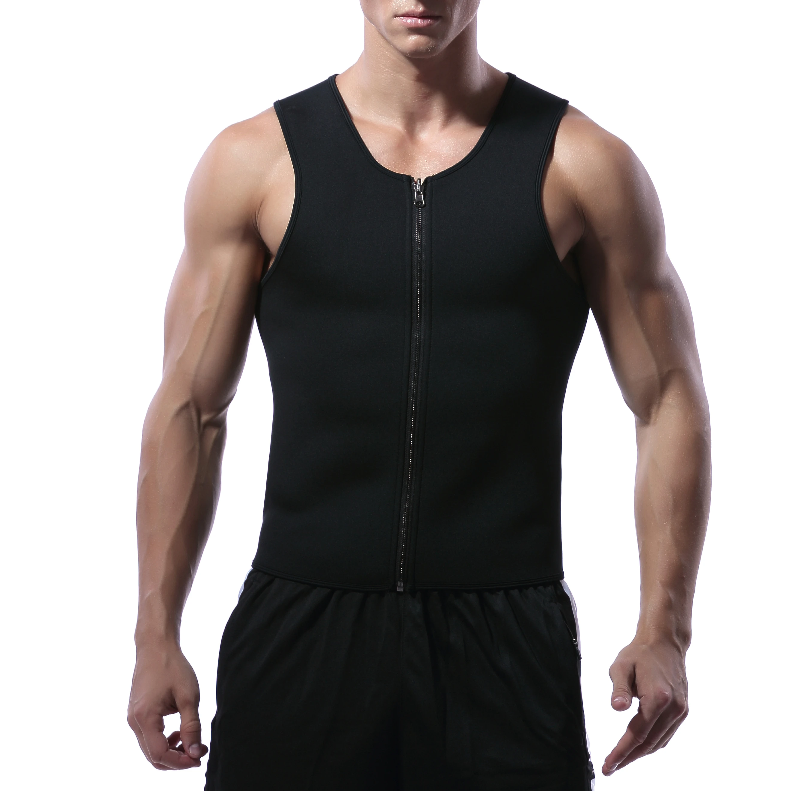 Men Neoprene Sauna Sweat  for Weight Loss Gym Workout Body Shaper Tank Top Shirt Waist Trainer Vest with Zipper