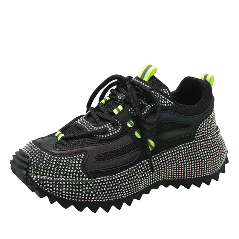 2024 new arrival luxury female bling sequins flats trainers platform rhinestone causal clunky sneakers for women