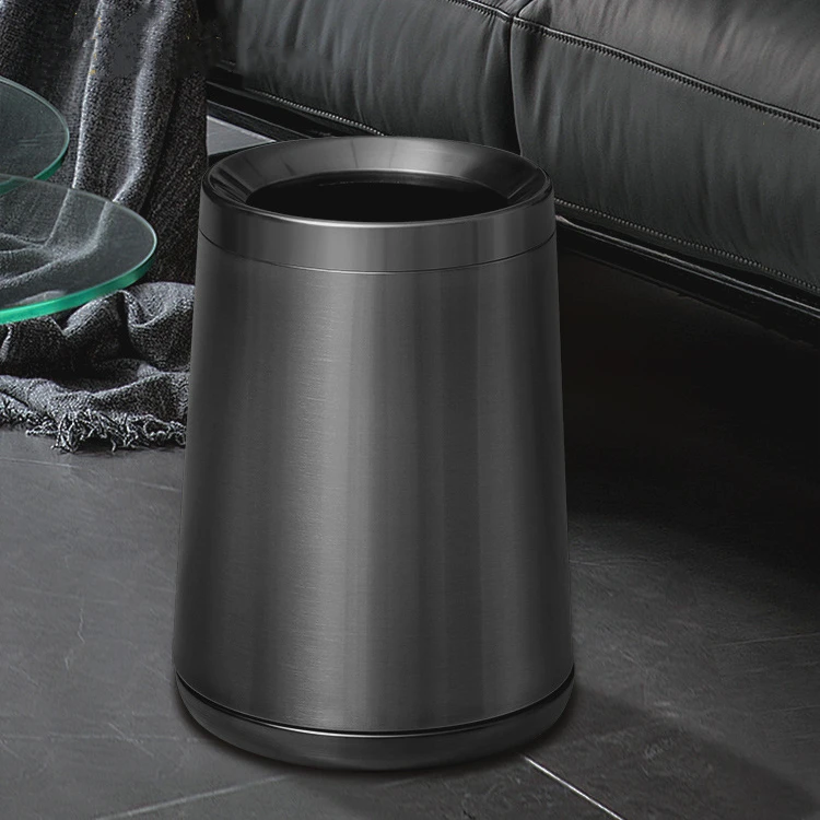 8L Black Trash bin Stainless Steel Garbage Can Room Trash Can Metal Waste Bin with Top Opening