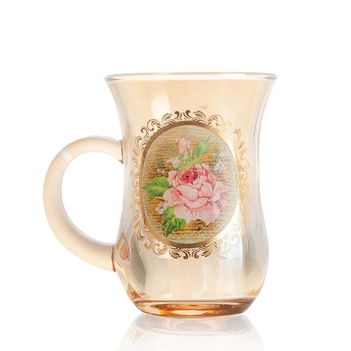 promotion stocked gift box 12 pcs turkish tea cups glass for tea and coffee 5oz amber glazing color