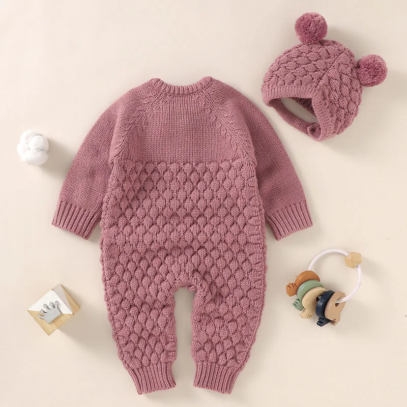 Custom Logo New born Organic Cotton Winter Clothes Plain Baby Long Sleeves Knit baby rompers newborn jumpsuits rompers sweater