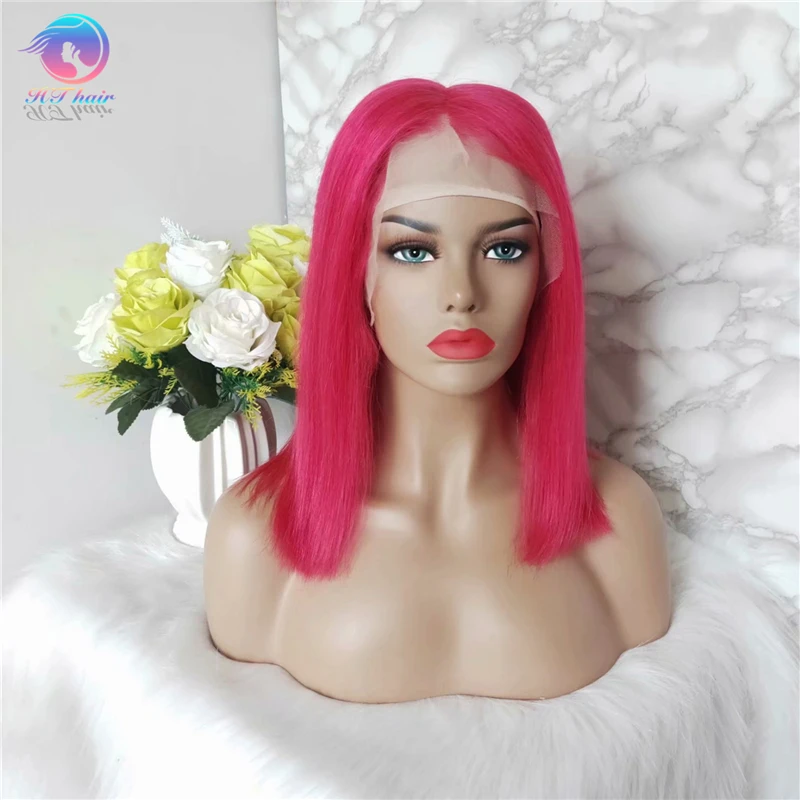 Free Lace Samples 10inch Brazilian Hair Ombre Bob Human Hair Wig Blue Long Light Brown Swiss Lace Blonde Lace Front Wig