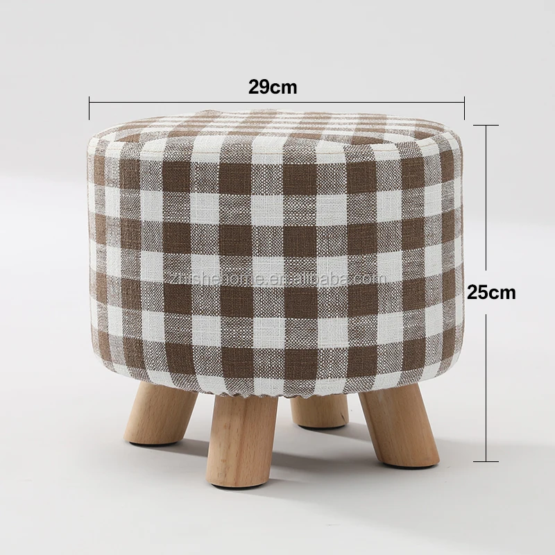 Removable Wood Leg Kids low stool footrest Ottomans Upholstered Footstool Round Pouf Stool