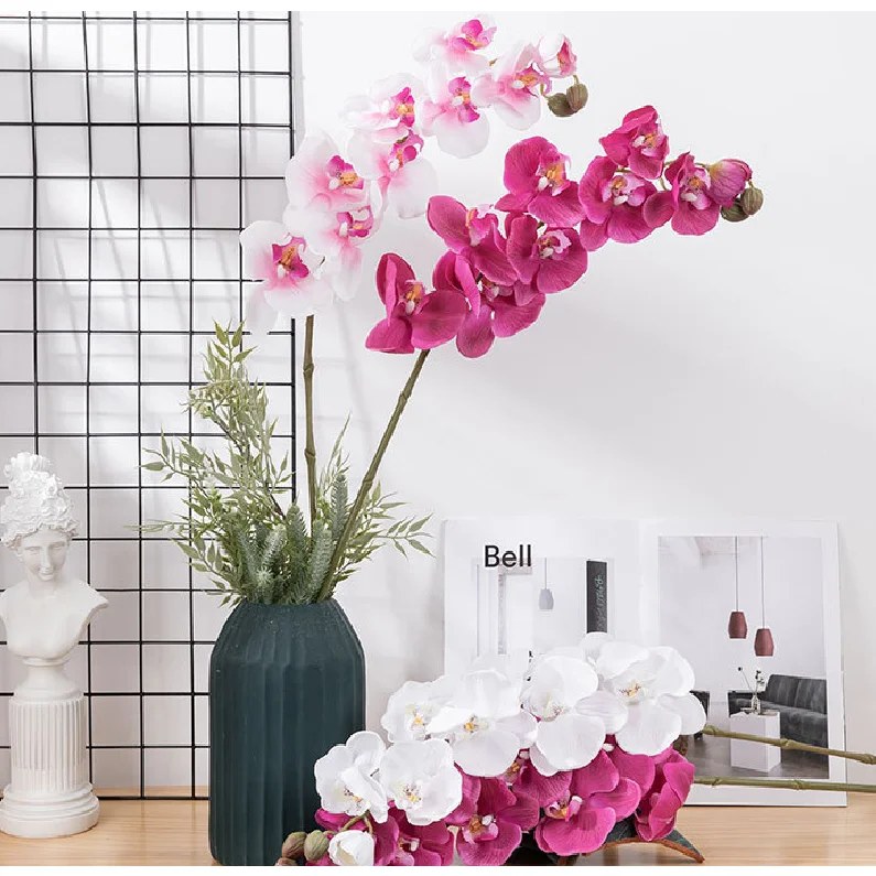 PU Faux Flower Artificial Orchid White Silk Orchids Plant Phalaenopsis Flowers for Home Decor