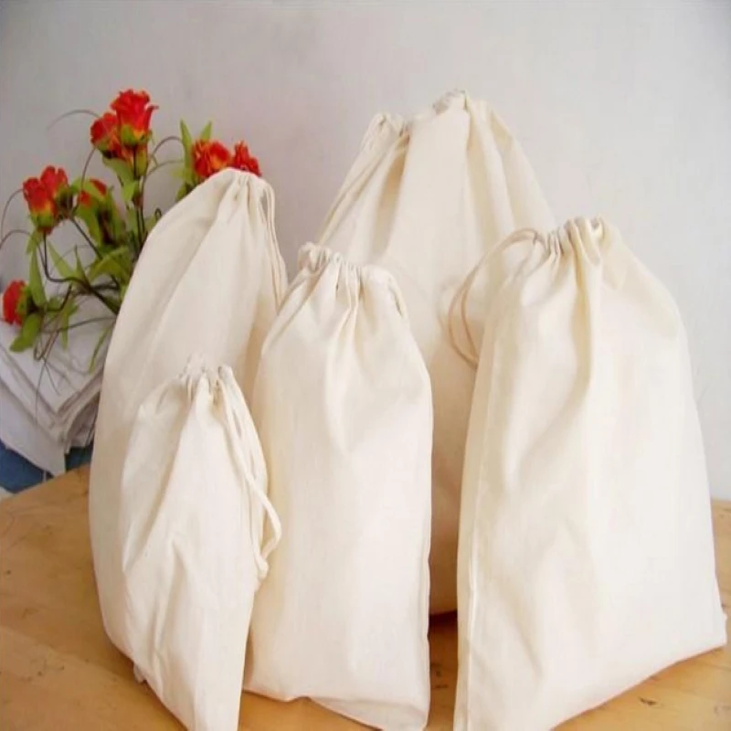custom size 10*13cm nautral cotton drawstring jewelry storage and packaging dust bag