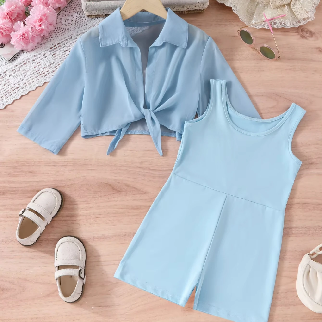 2024 new autumn girls clothing sets korean children coat jumpsuit 2pcs suit teenage girl summer casual suit