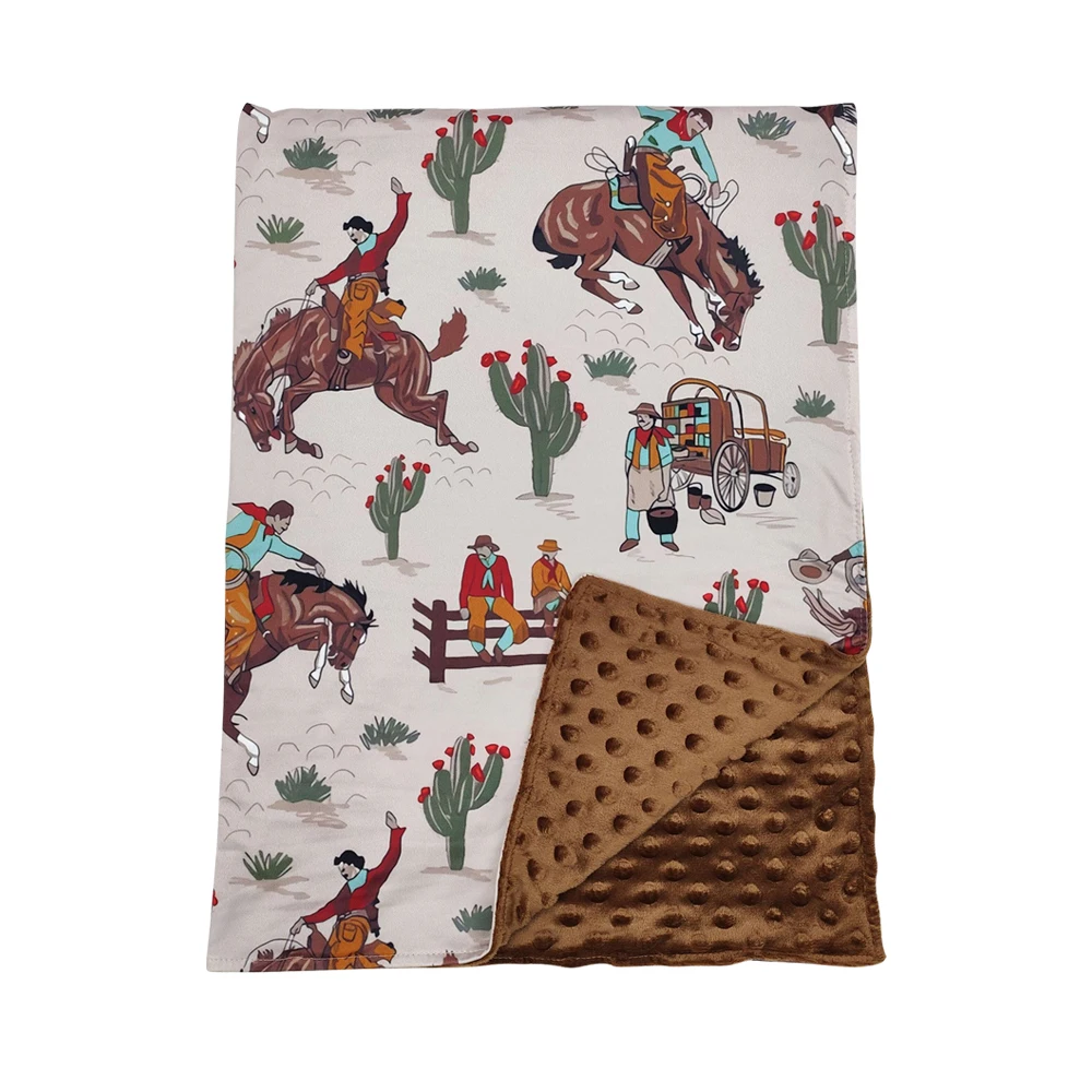 high quality western cowboy brown  Print Minky Baby Blankets Boutique Wholesale Infant Baby Blanket