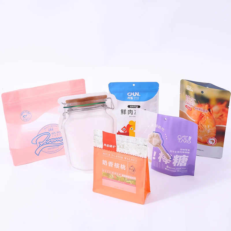 Digital print custom logo plastic foil food packaging bag stand up pouch with zipper and clear window