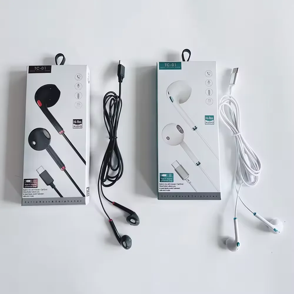 TC-01 Factory Price TPE In-ear Earbud HiFi Heavy Bass Quality Music E-sports Type-C Stereo Wired in-ear Headphone with Handfree