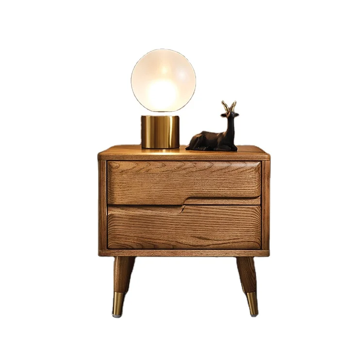 Solid Wooden Storage Drawer Bedside Nightstand Side Table with 2 drawers LED lights