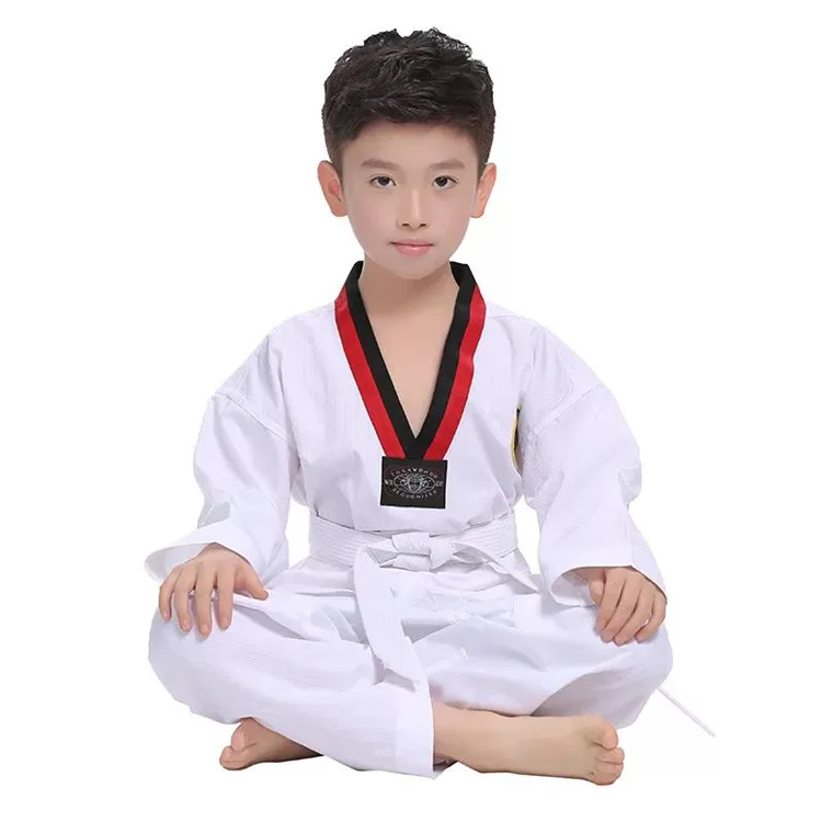 Униформа для тхэквондо dobok с логотипом на заказ, хлопковый материал в стиле боевых искусств WTF