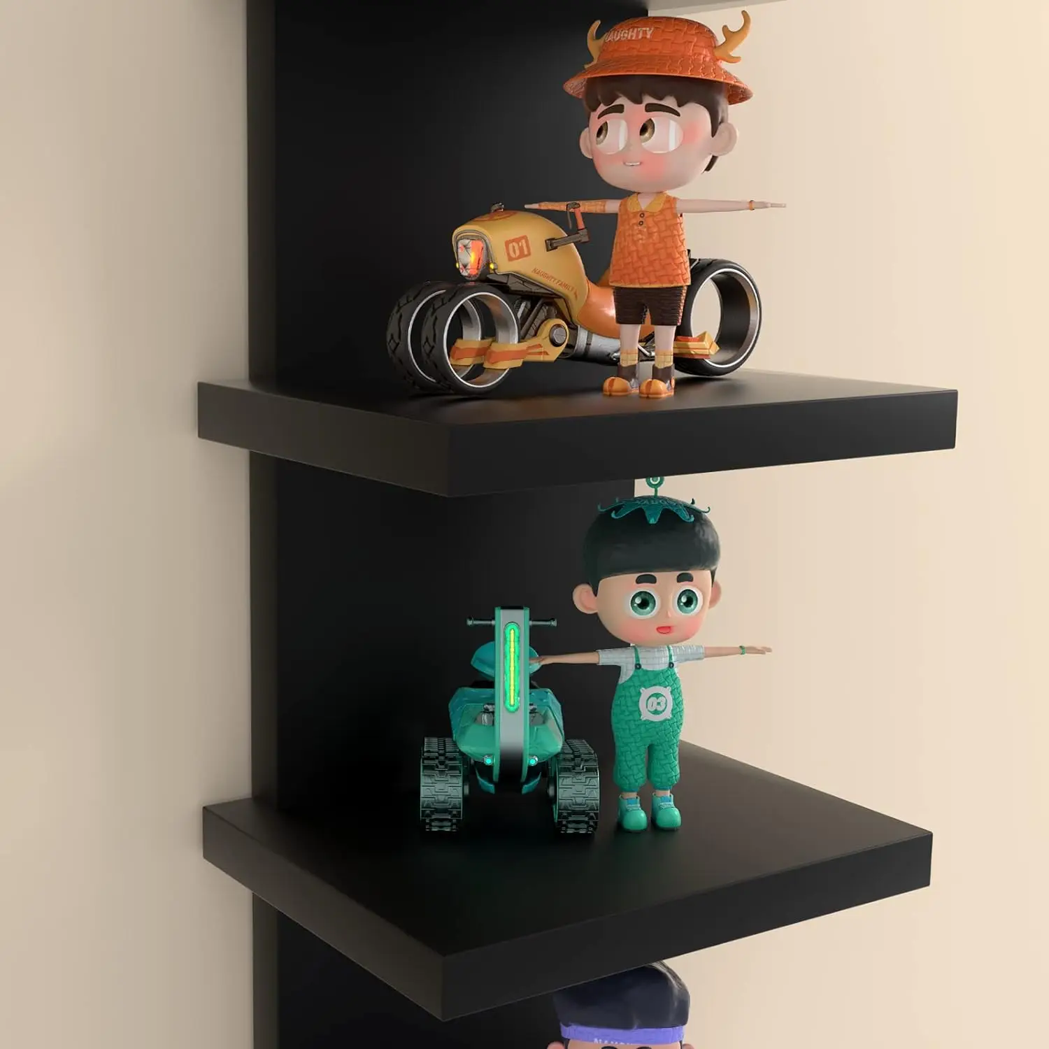 5Tier Wall Shelves Black,Vertical Column Shelf Floating Storage Home Decor Organizer Design Utility Shelving Bedroom Living Room