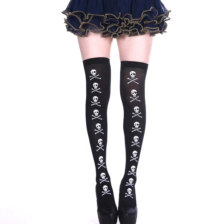 Haiwin Party Halloween Skull Over the Knee Tight High Socks Black Stockings for Sale