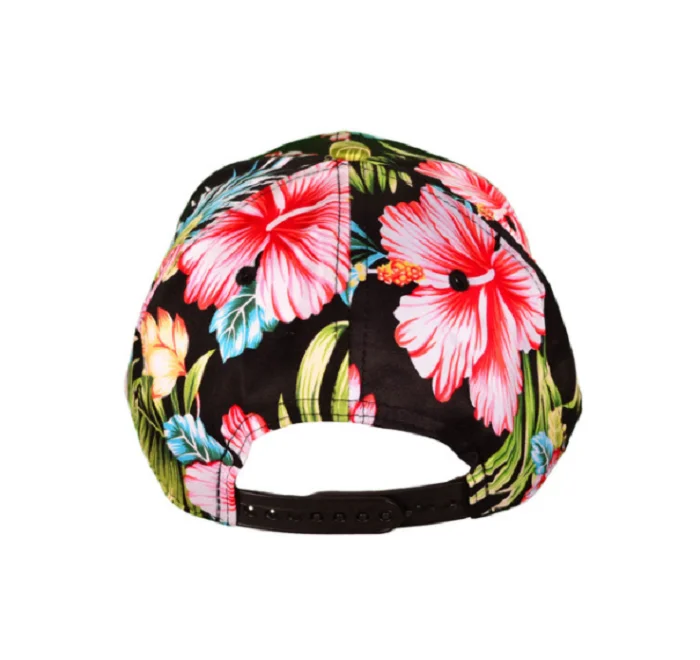 Wholesale Blank Hawaiian Black Pink Flowers Flat Bill Visor Cotton Full Floral Snapback Hats
