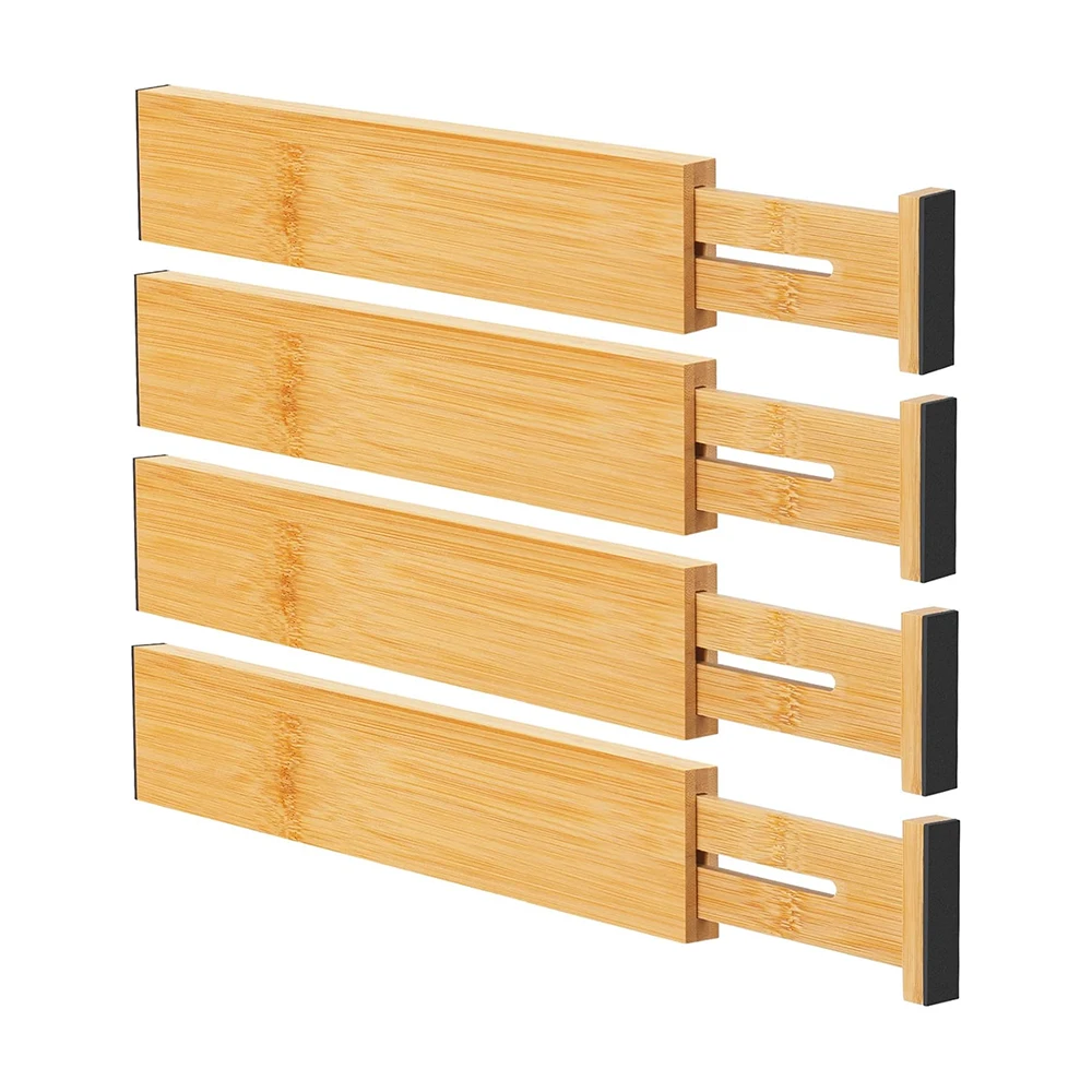 4 PCS Bamboo Kitchen Drawer Dividers, Adjustable Drawer Organizers, Works in Kitchen, Dresser, Bathroom, Bedroom, Drawer, Desk