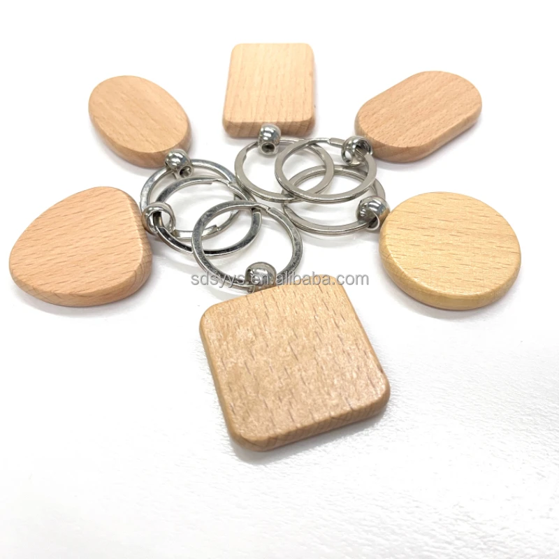 Custom DIY Gifts Handmade natural Blank Wooden Factory Keychain Wooden Key Tag with Split Ring Key Chain For Souvenir gift