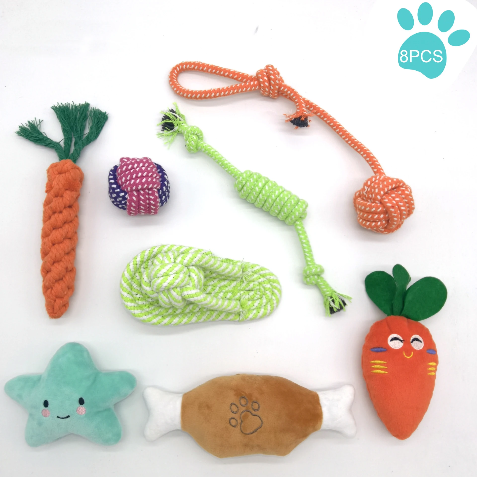 Pet Accessories Pet Chew Toys Squeaky Pet Chew Plush Toy and Cotton Rope Toys Variety Pack