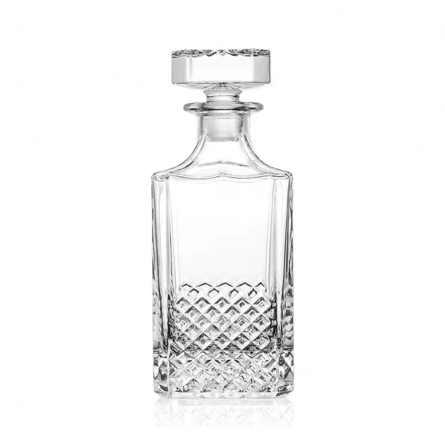 New Wholesale Lead-Free Crystal Glass Engraved 750 ML Diamond Whiskey Decanter with Glass Stopper 2024