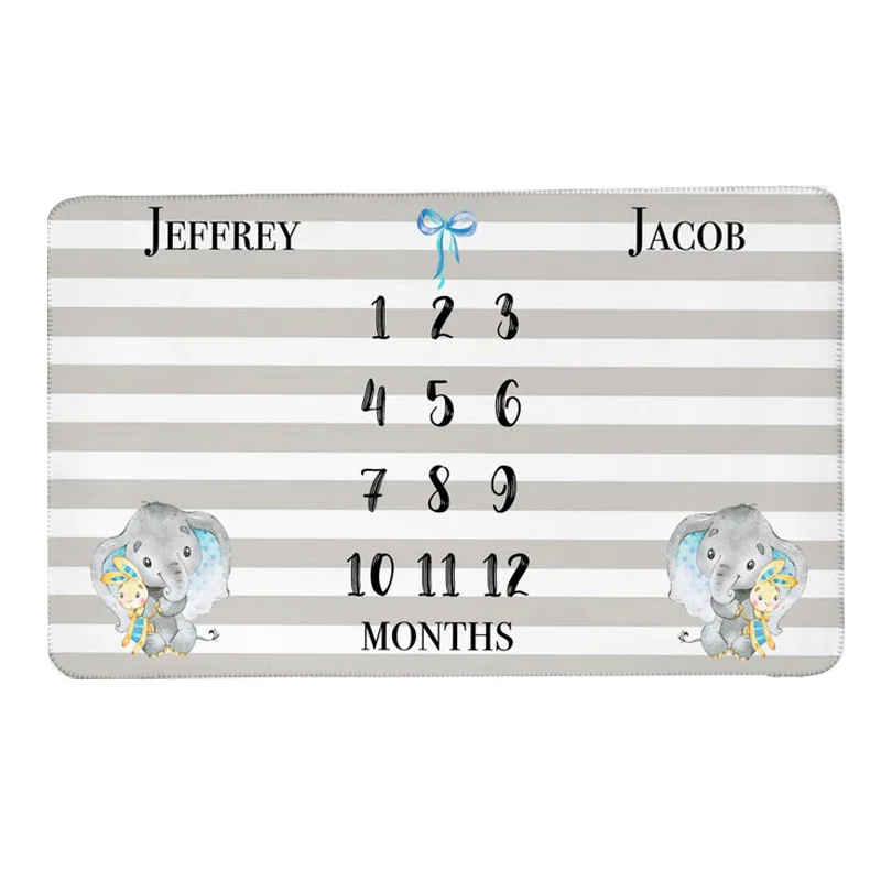 Cartoon Elephant Baby Monthly Milestone Blanket for Twins Baby Photo Blanket for Boyr or Girl Newborn Shower Gift
