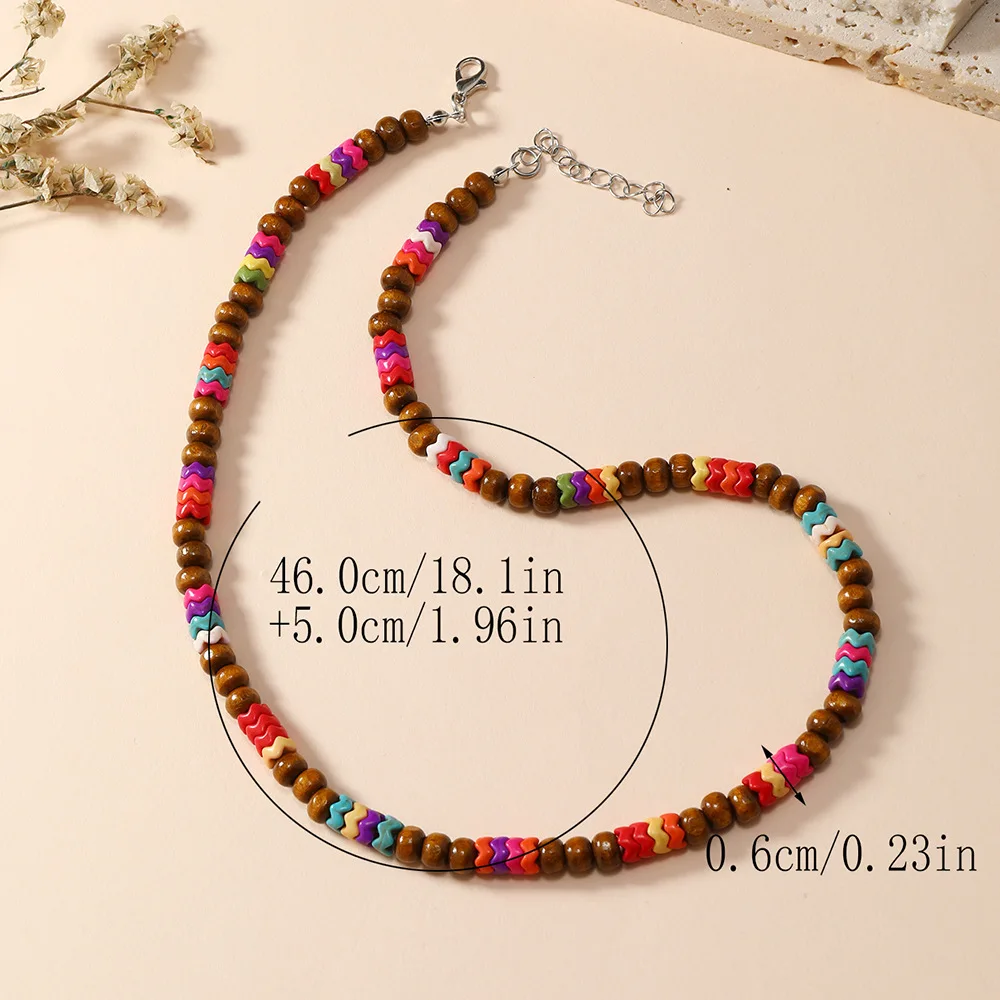 Colorful Wooden Puka Shell Necklace Seashell Natural Stone Beaded Long Choker Necklaces for Women Teen Girls