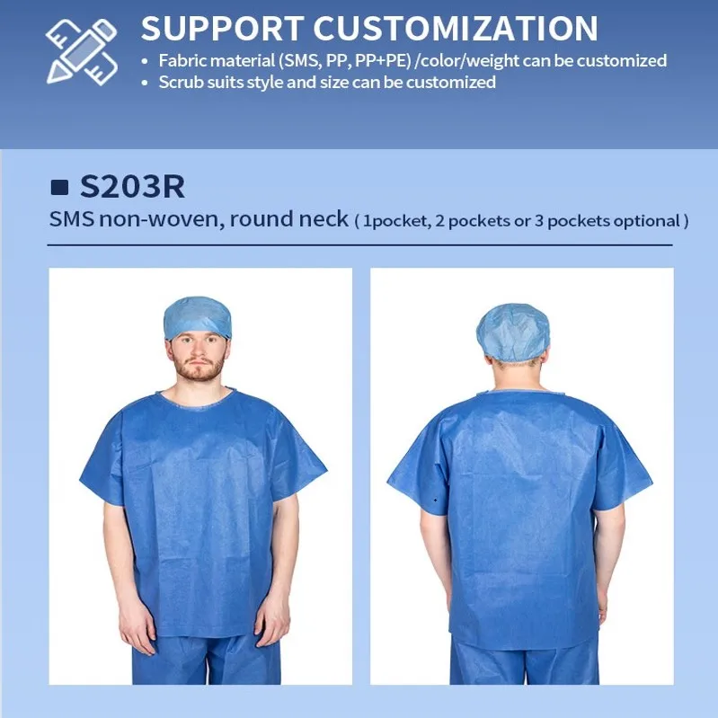 Customized Nursing Disposable Scrubs Suit Medical Nonwoven Scrub Suit PP SMS Hospital Uniforms