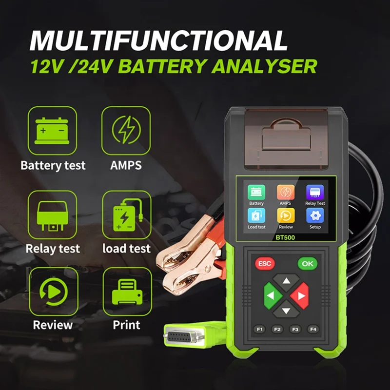 12V/24V Car Battery Tester Digital Automotive Diagnostic Battery Tester Analyzer Vehicle Cranking Charging Scanner Tool 12 1.5KG