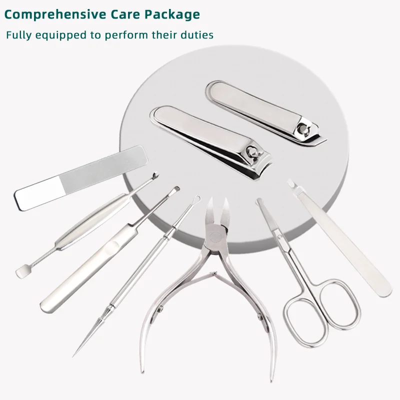 9-piece set of Stainless Steel Nail Manicure Set and pedicure knife nail clippers set of portable beauty clippers gift tool