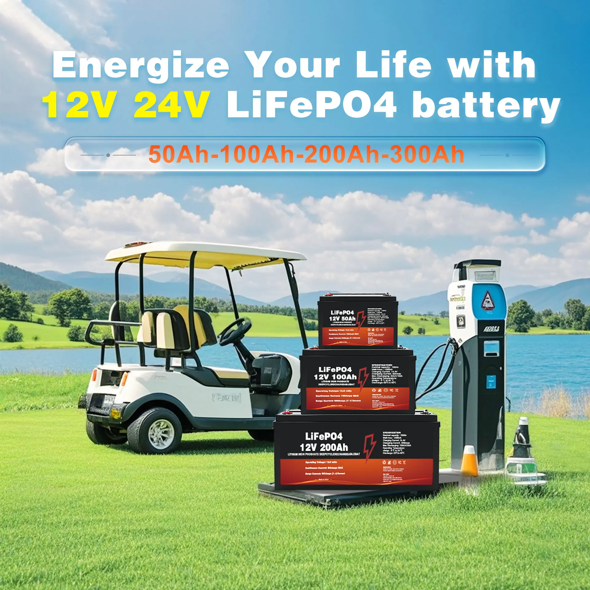 Grade A 3.2v LiFePO4 Battery Cell 12V Lithium Ion Battery Packs Portable Lightweight for Trolling Motor, Scooter, Wheelchair