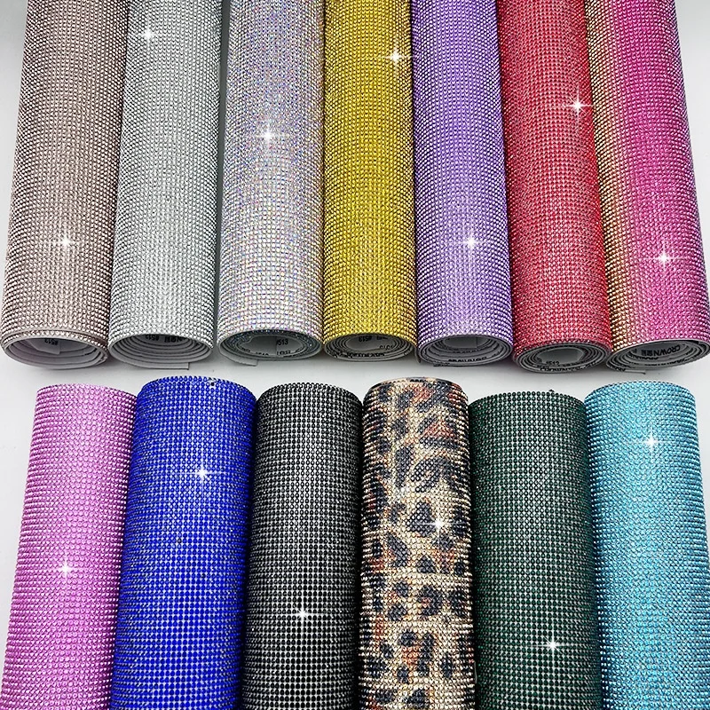 Bling Crystal Silver Colorful Rhinestone Sheet 59x7.9 Inch DIY Decorative Sticker Car Craft-Self-Adhesive Diamond Gems Sticker