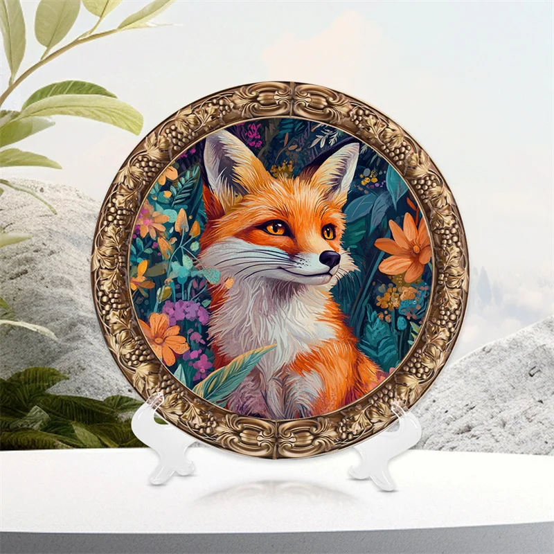 New Design High Quality Delicate Beautiful Fox Painting Colorful Animal Drawing Resin Disc Art Crafts Plate