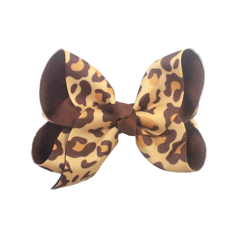 Brown Leopard printed hair bows ribbon 8 inches new design hair accessories