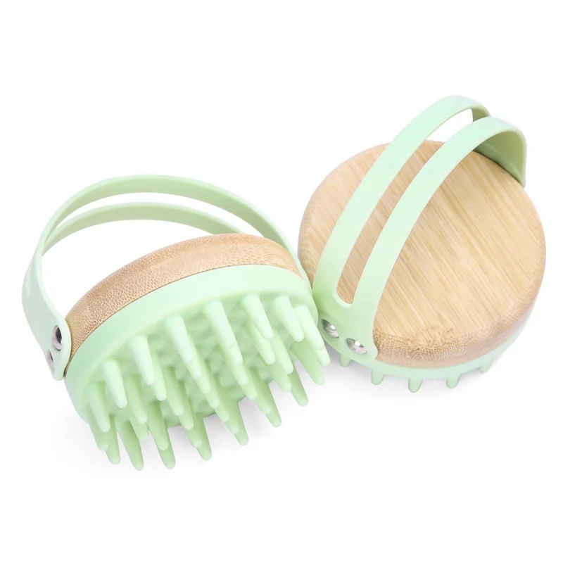 Fast delivery Silicone Head Scrubber Dandruff BrushSilicone Bristle Hair Scalp bamboo hairBrush