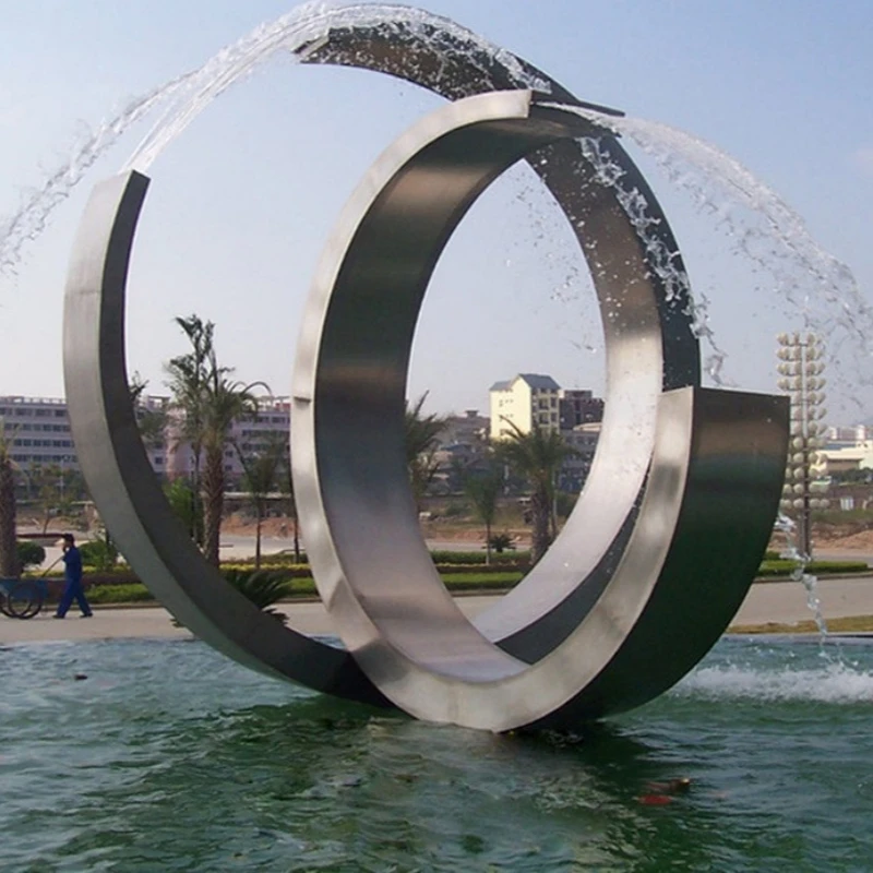 Outdoor annulus water fountain statue stainless steel ring water fountain sculpture