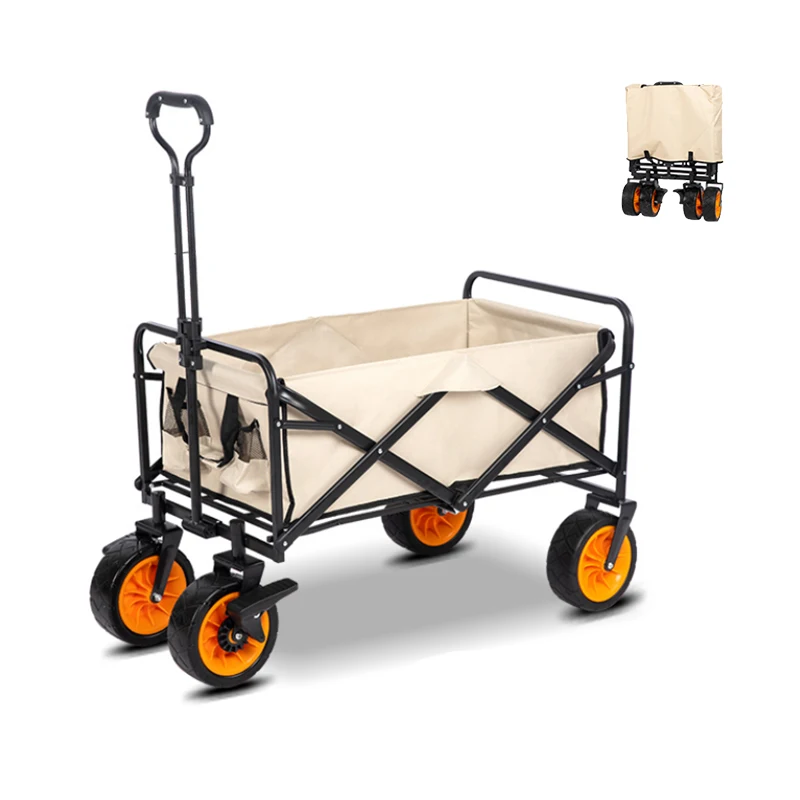 Folding Wagon Cart Portable Large Capacity Beach Camp Trolley Heavy Duty Utility Collapsible Wagon With All-Terrain Wheels