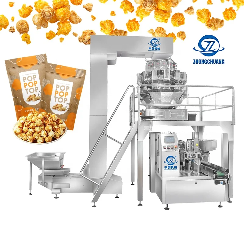 Multihead Weigher Packaging Oats Biscuit Peanuts Food Weighing Filling Microwave Popcorn Pouch Doypack Packing Machine