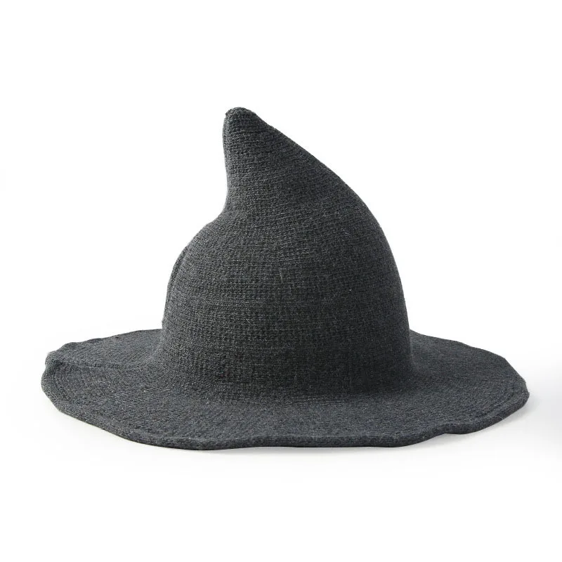 Halloween Knitted Wool Wizard Witch Wholesale Bucket Hats for Women Party Pointed Caps Unisex Black Red