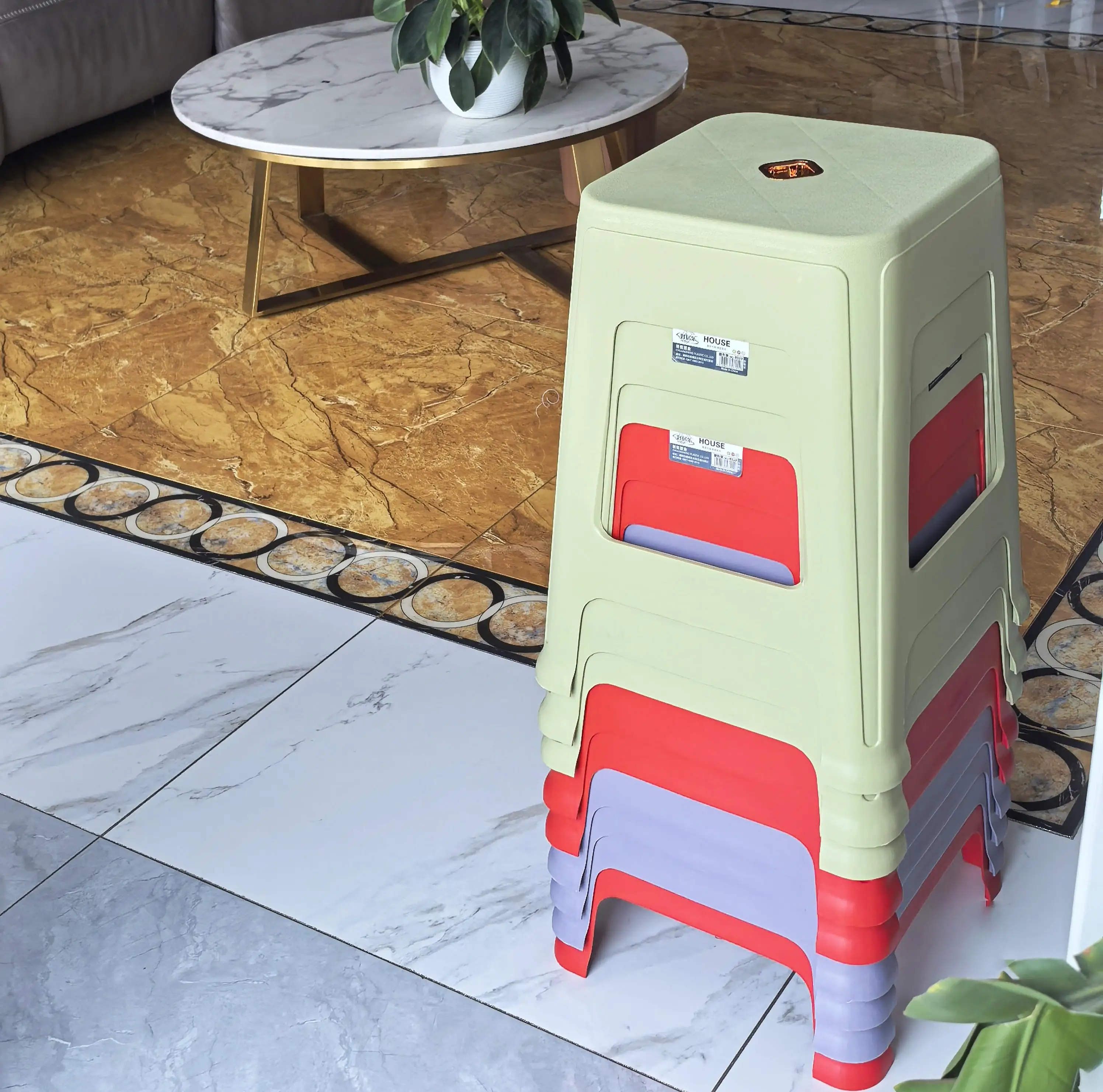 Factory Prices Thicken Household Living Room Stacked High Foot  Bench Fashion Creative Stackable Plastic Square Stool