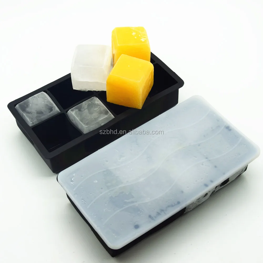 Large Size Custom Silicone Ice Cube Tray With 8 Cavities Bar Drink Whiskey Big Square Ice Brick Cube Maker Tray Mold
