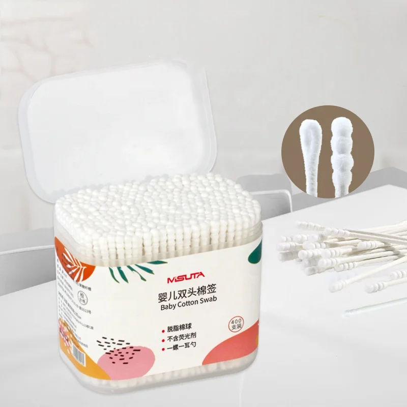 400pcs Baby Care Product Double Heads Ear Clean Cotton swabs Absorbent Cotton Paper Stick Makeup Cotton Buds Swabs