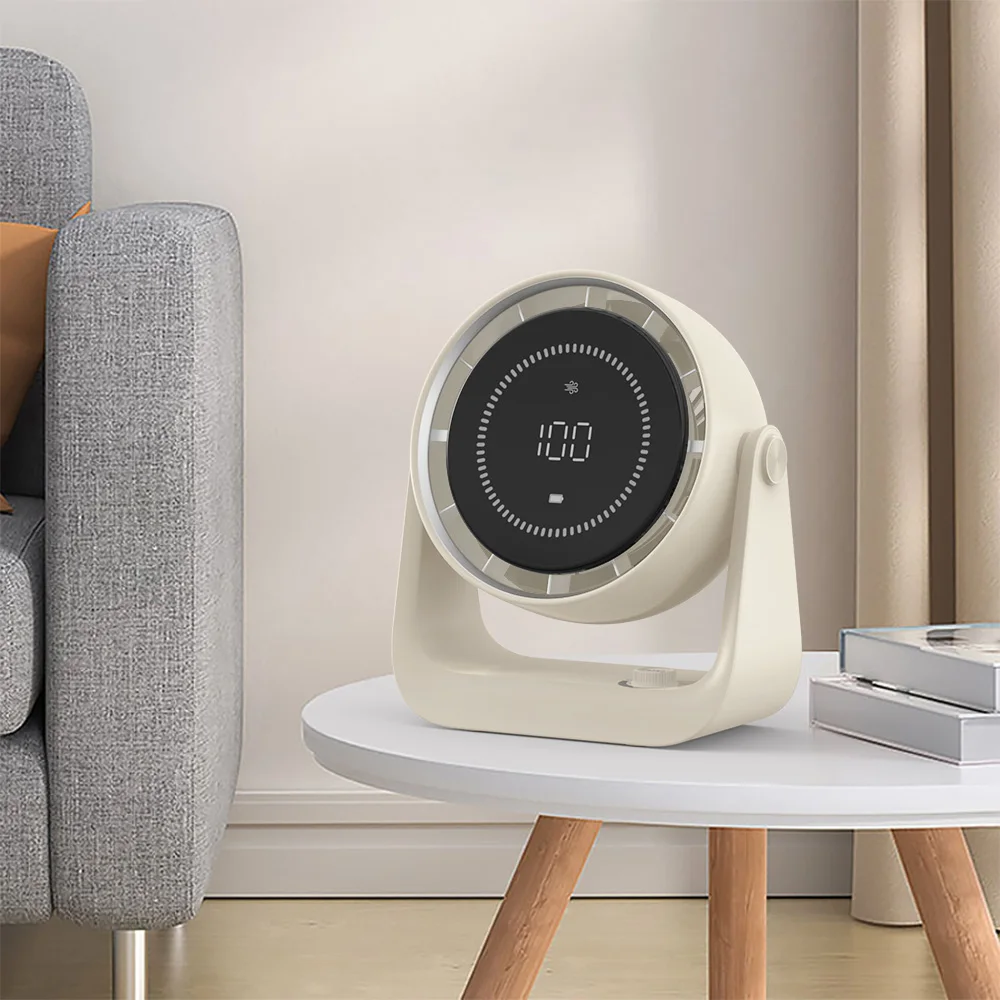 Rechargeable Table Desk Fan 4000mAh Battery  LED Display 100 Speed Cooling Electric Portable Bladeless Wall Mounted Desktop Fan