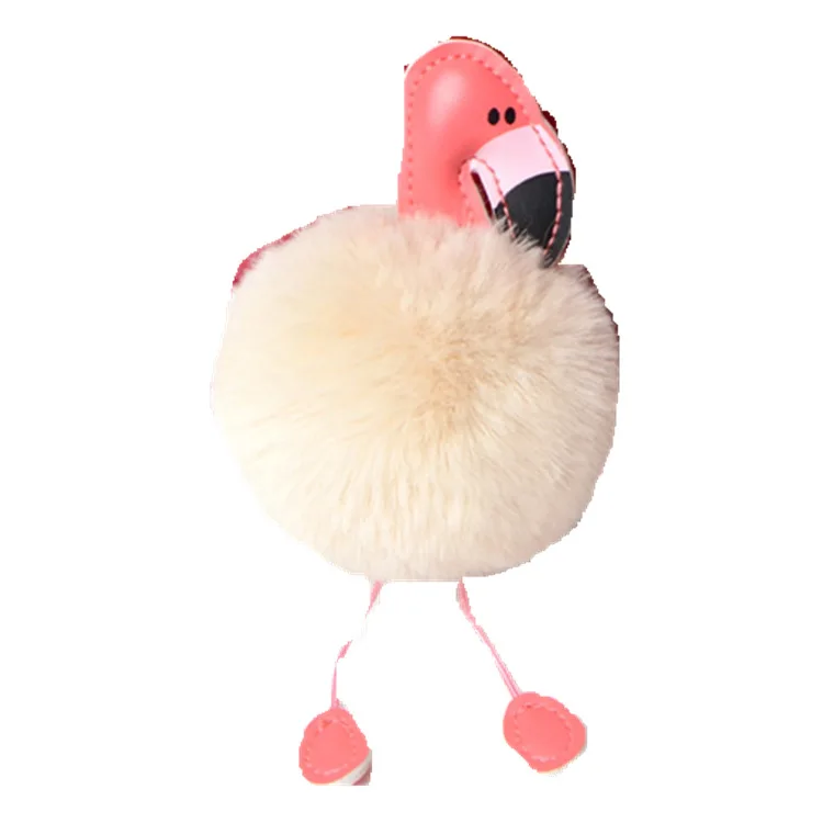 
Lovely Fluffy Artificial Plush Fur Ball Key Chain Animal Bird Women Car Bag Key Ring Custom Pompom Flamingo Keychain 