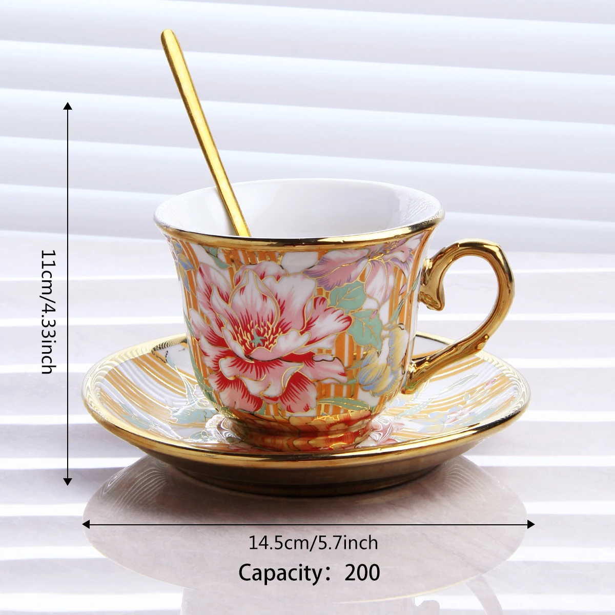 Deluxe Painted Gold Ceramic Home Afternoon Tea Cup Ceramic Coffee Cup Set Tea Set with Cup Holder